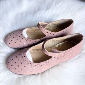 Mini Boden Girls Gold Star Leather Mary Janes Ballet Pink Sz 32 US 1 Wedding